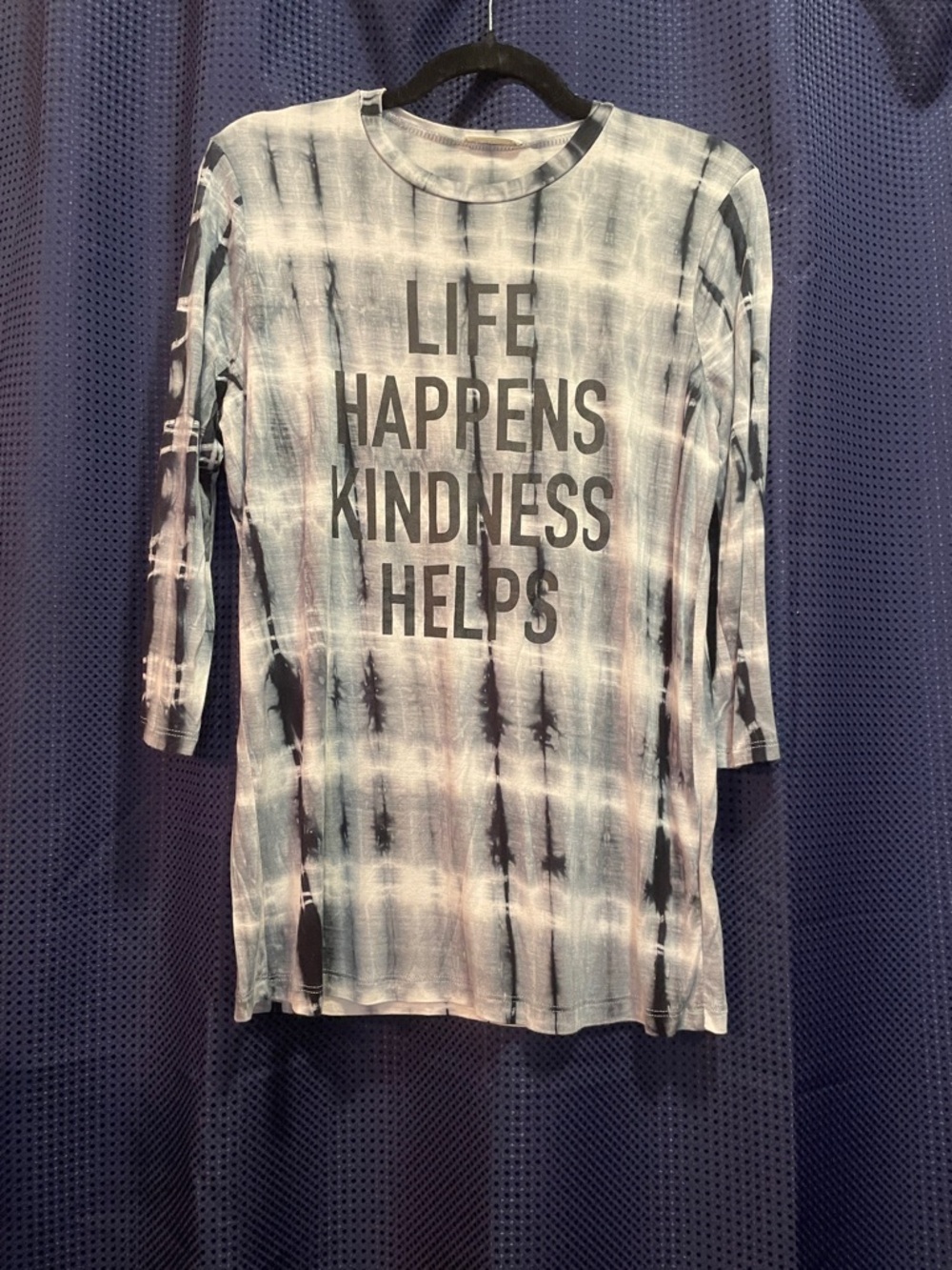 Life Happens Kindness Helps Tie-Dye Long Sleeve Tee - Blue/Black